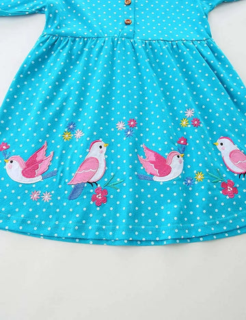 Bird Embroidered Long-sleeved Dress